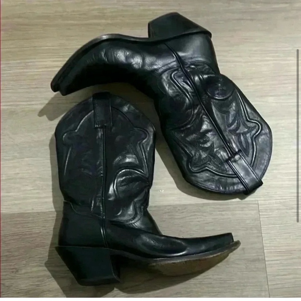 Justin Black Leather Western Boots